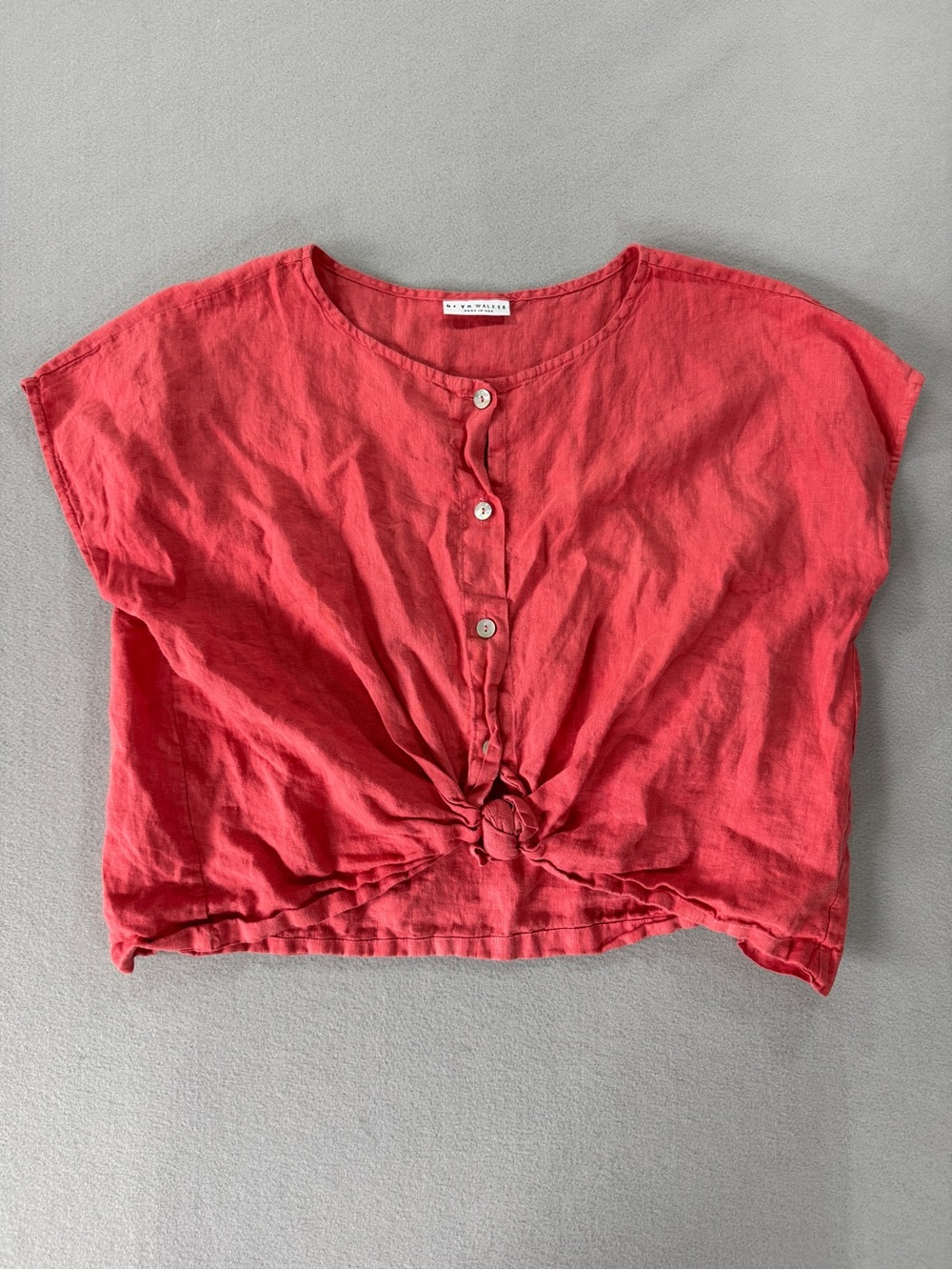 Bryn Walker 100% Linen Coral Knot Front Crop Top Made in USA XL Lagenlook